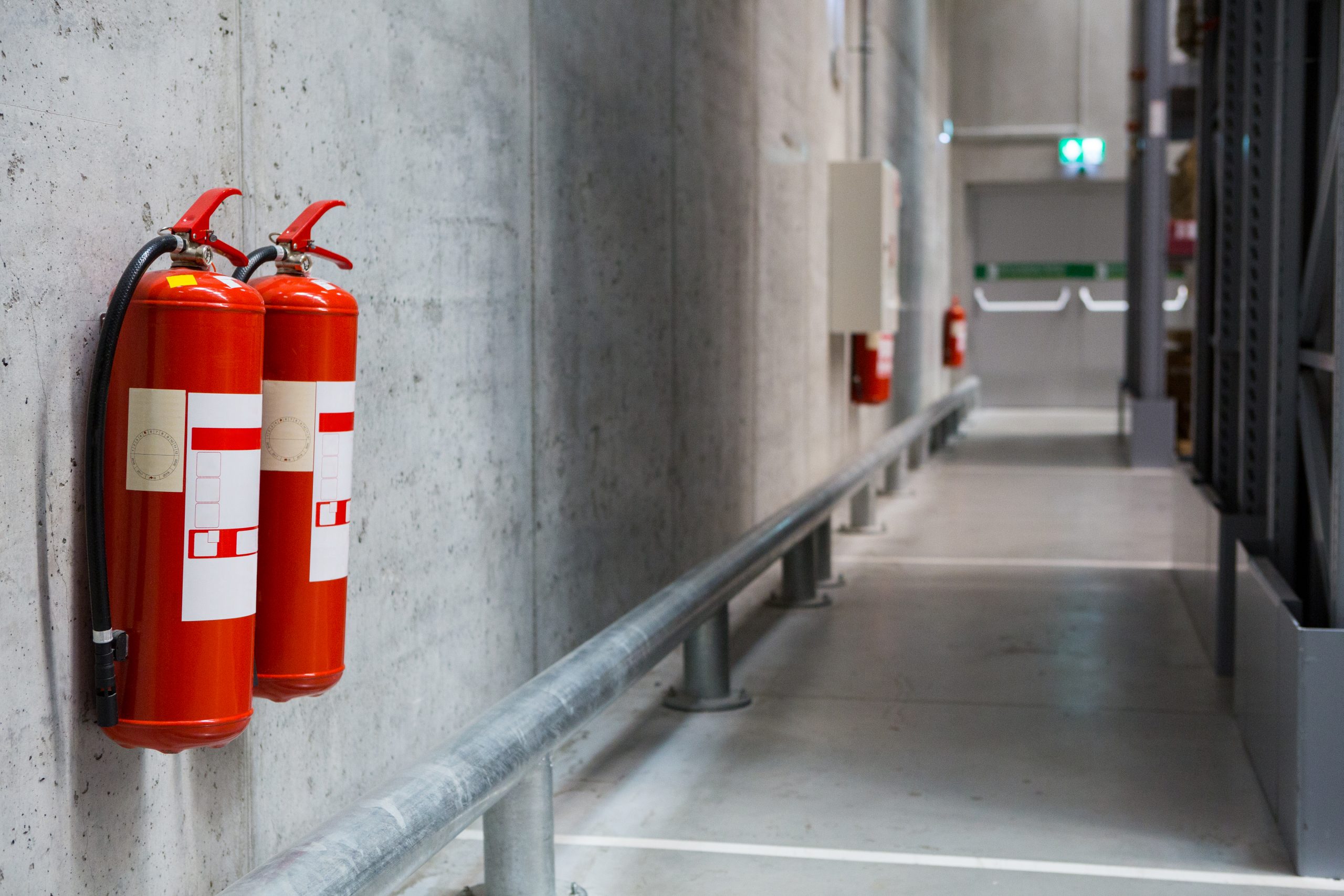 Fire extinguishers in the warehouse. Fire extinguishers in the warehouse.